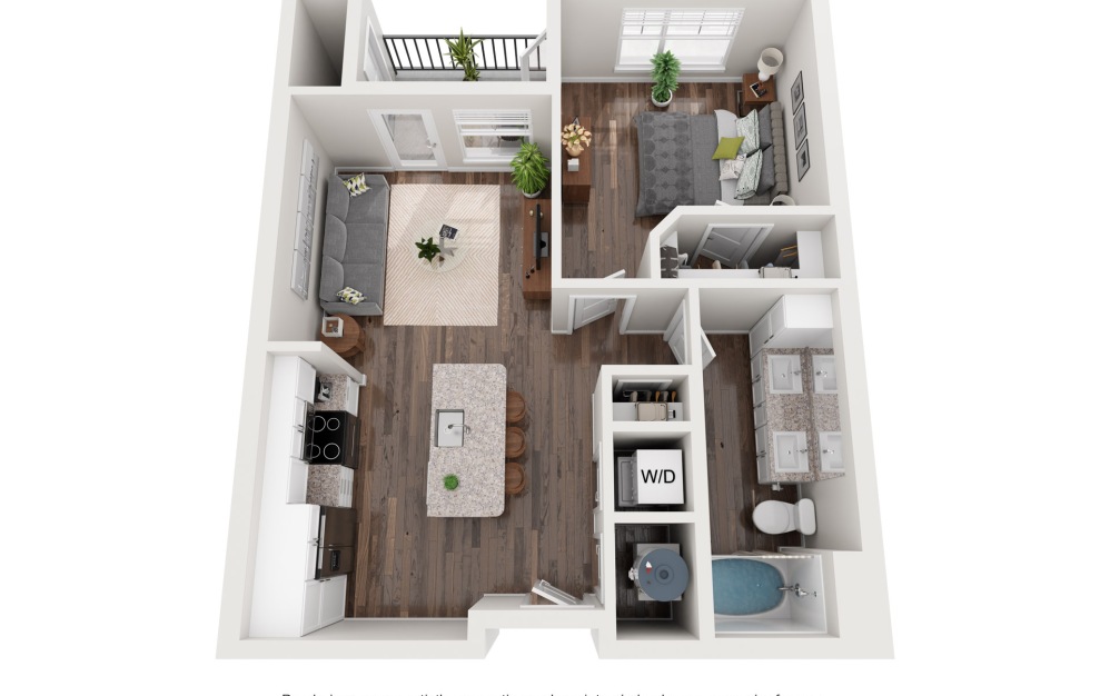 A1 - 1 bedroom floorplan layout with 1 bathroom and 660 - 678 square feet