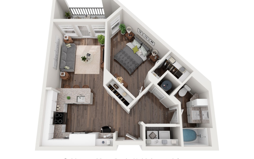 A2 - 1 bedroom floorplan layout with 1 bathroom and 755 - 797 square feet