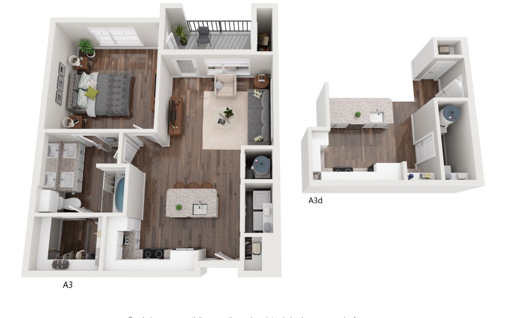 A3 - 1 bedroom floorplan layout with 1 bathroom and 769 square feet
