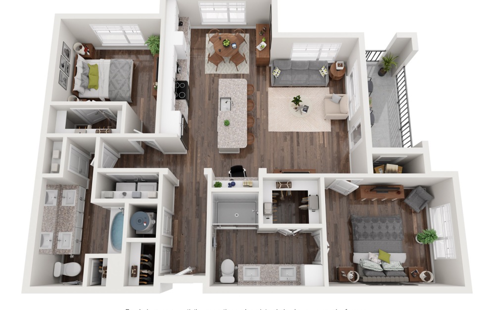 B4 - 2 bedroom floorplan layout with 2 bathrooms and 1236 - 1289 square feet